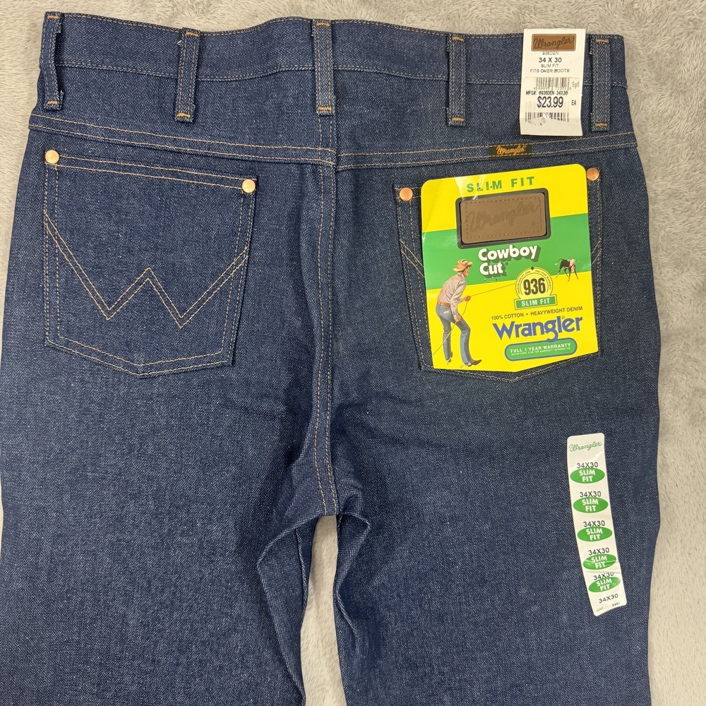 Wrangler Cowboy Cut Slim Fit Jeans Mens 34x30 Dark Wash Indigo 936DEN Denim NWT - Picture 10 of 16